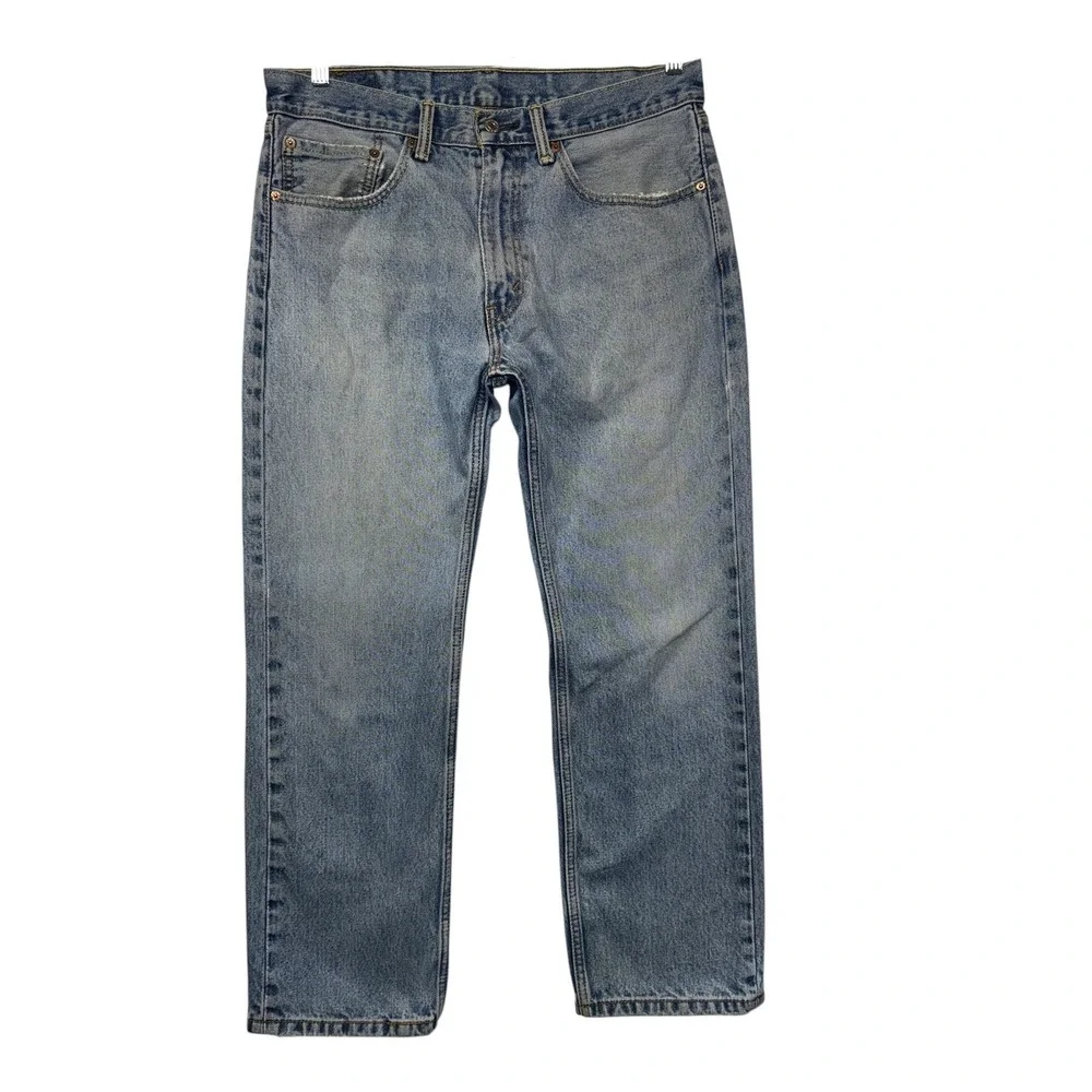 Levi Strauss 505 Regular Fit Jeans Mens 34x29 Light Wash Blue Straight Leg Denim